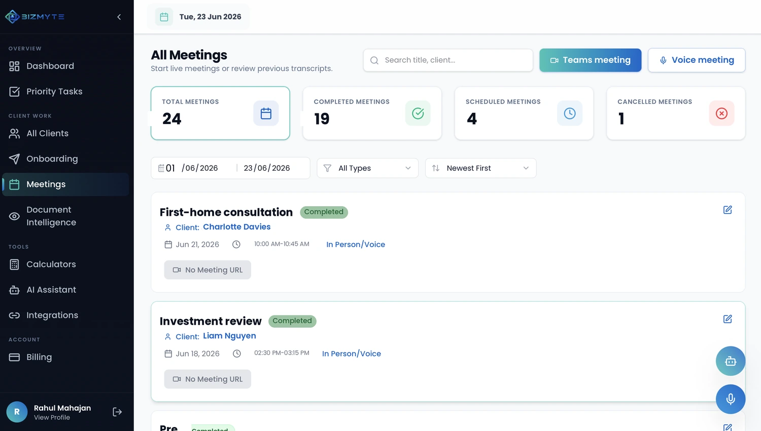 BizMyte meetings