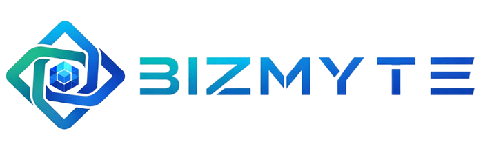 Bizmyte logo: teal-to-blue geometric emblem followed by the gradient wordmark 'BIZMYTE'.